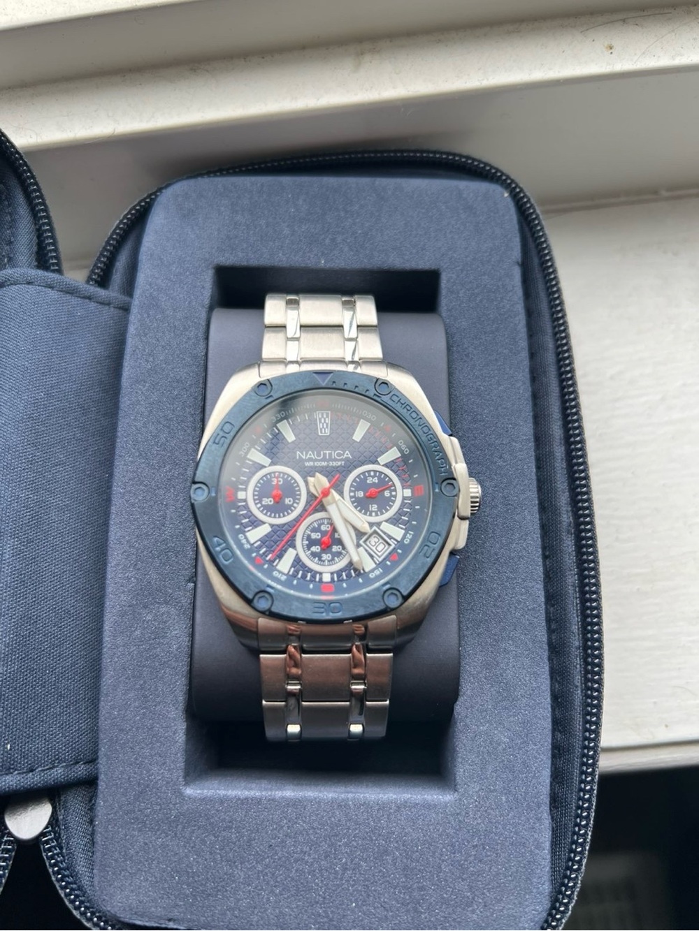 Nautica Men's Blue and Silver Toiletry/Travel Watch Case